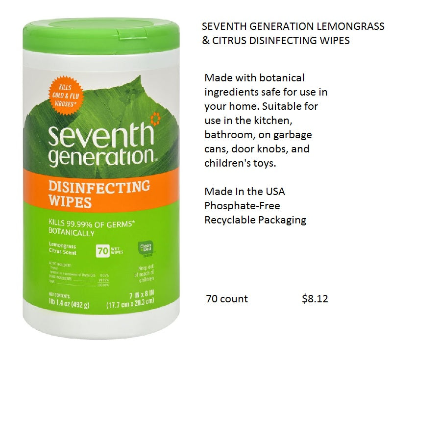 Seventh Generation Lemongrass & Citrus Disinfecting Wipes